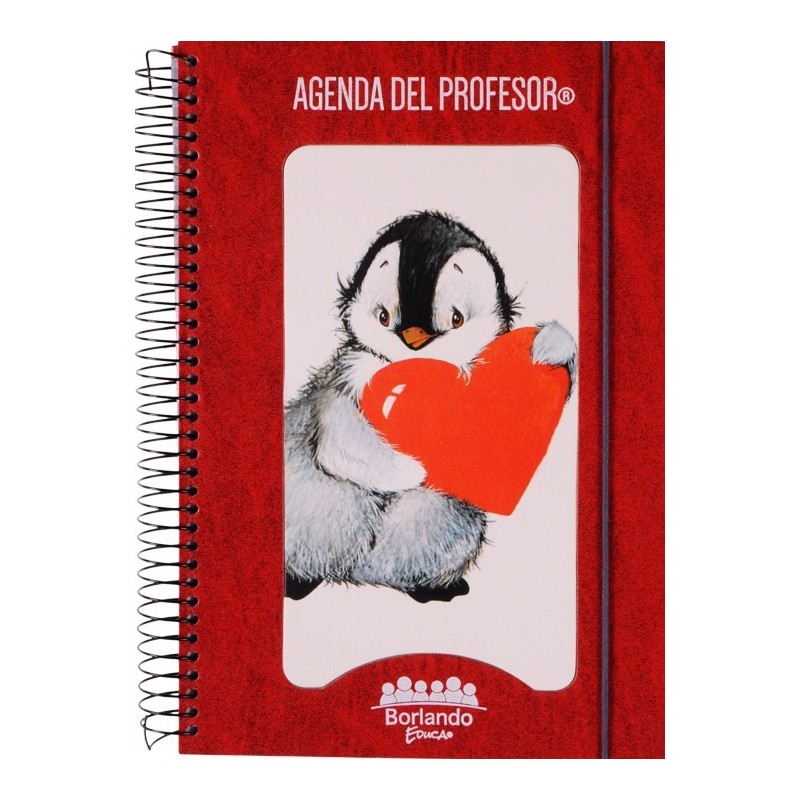 Agenda del Profesor roja pingüino corazón