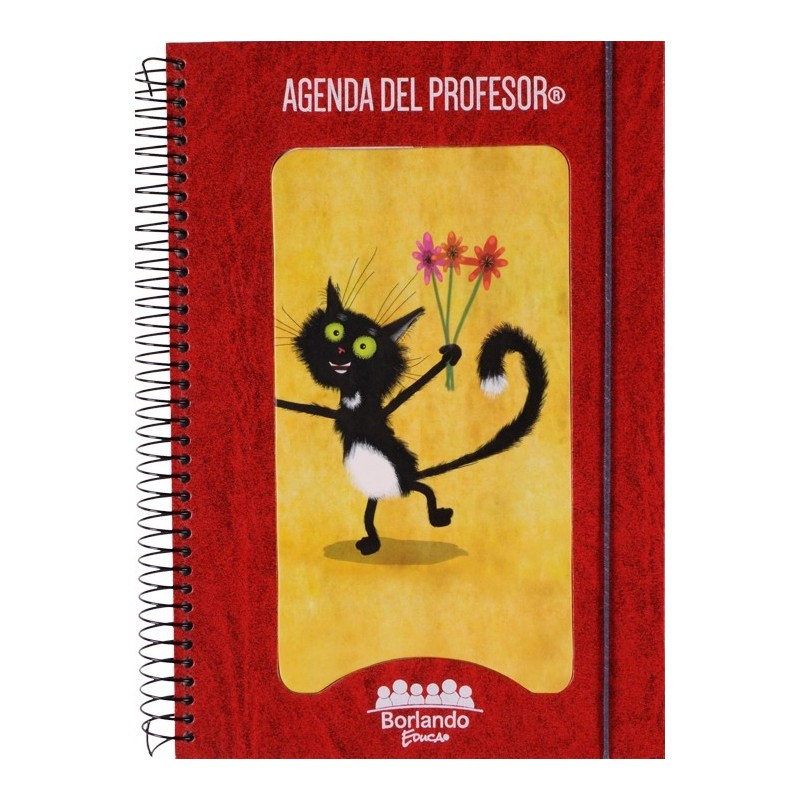 Agenda del Profesor roja gato con flores